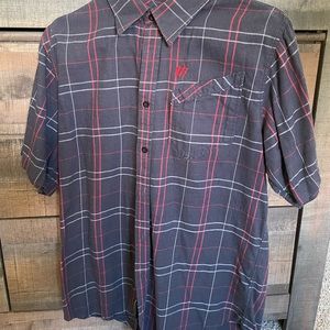 Large black and red striped shirt.